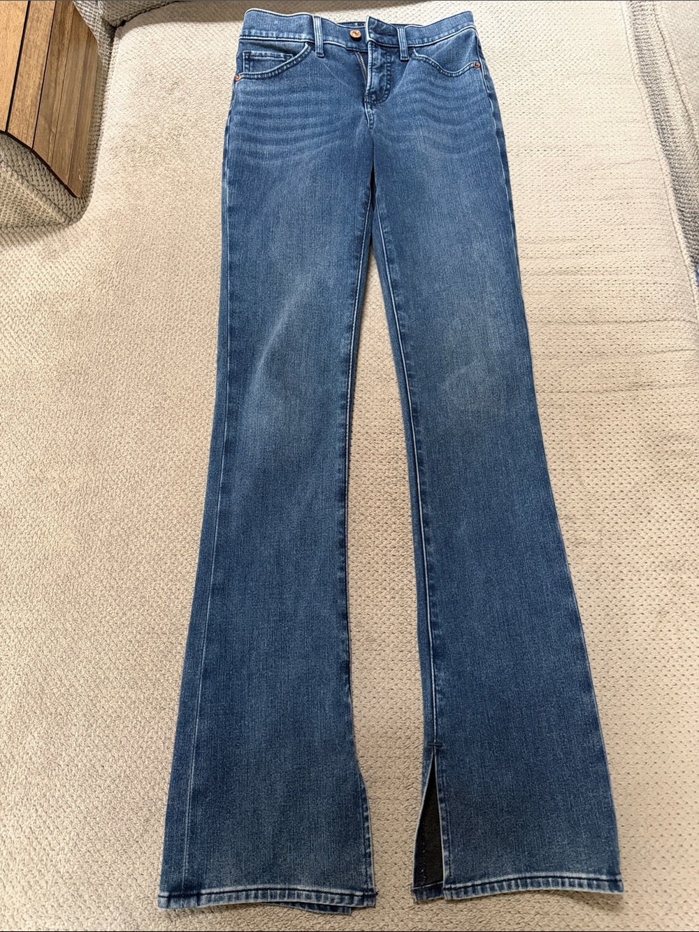 Express  Skyscraper mid rise 0R Women's Dark Blue Boot-Cut Jeans with Front Slit